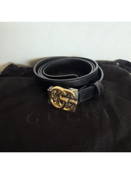 NEW Gucci Marmont Black Leather Double G Buckle Belt Gold Hardware 409417 114 46 main image 6